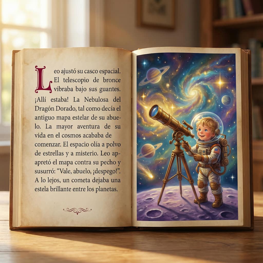 Cuento educativo personalizado abierto mostrando ilustraciones