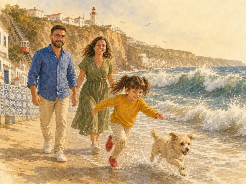 Niña y perro persiguiéndose en la orilla del mar