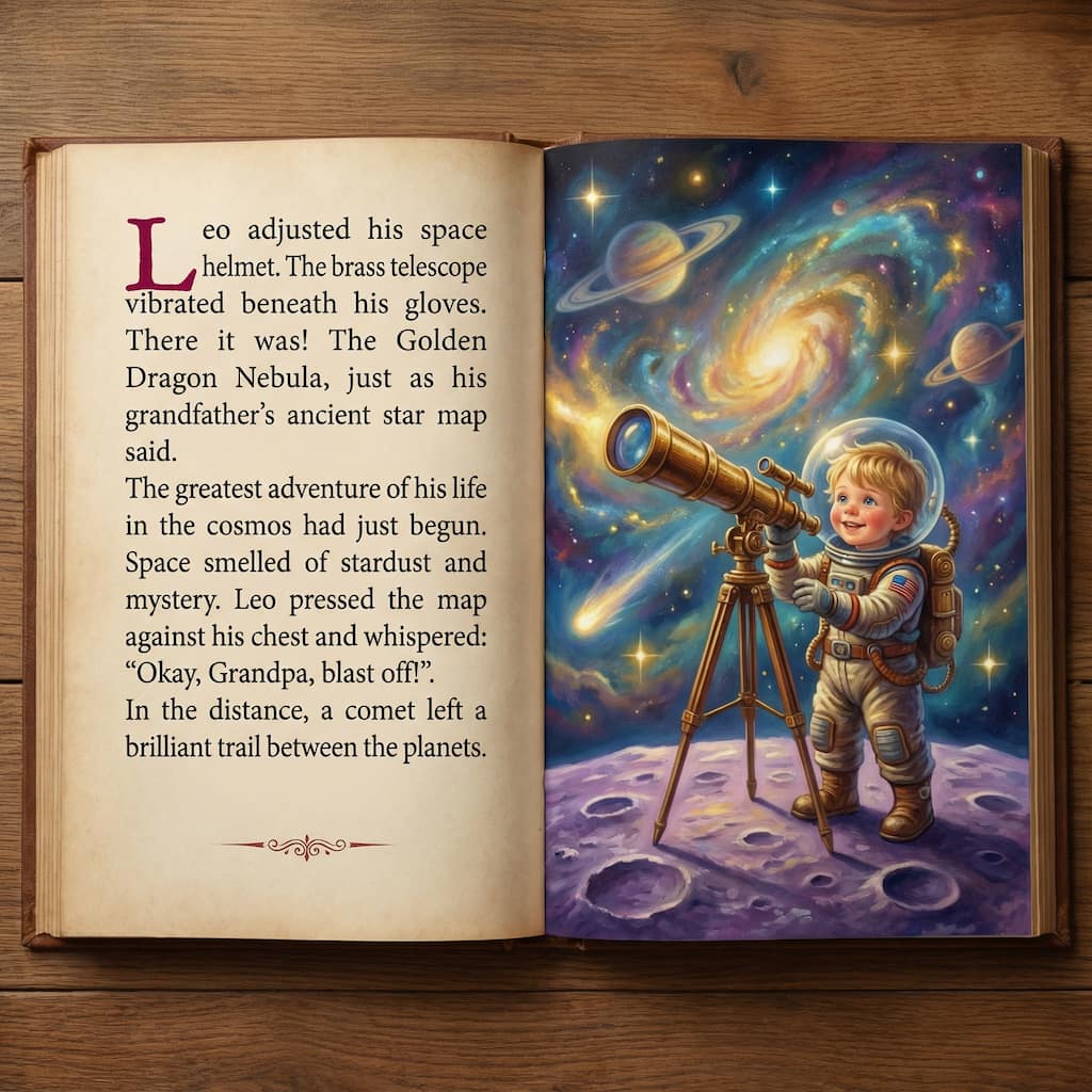 Cuento educativo personalizado abierto mostrando ilustraciones