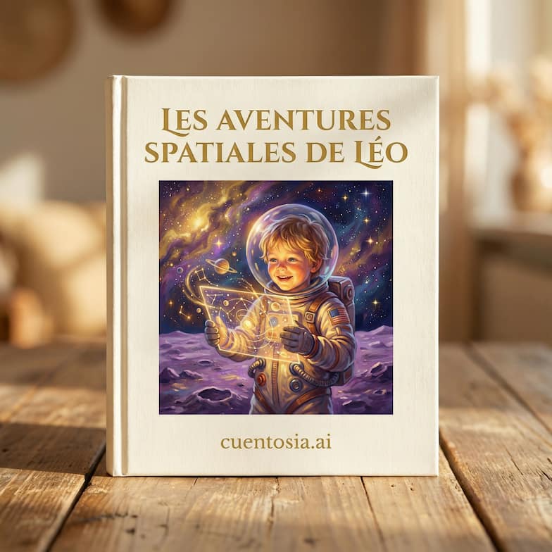 Illustrated cover of a personalized educational storybook about space, with the hero as an astronaut