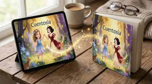 Cuento en tablet y libro físico
