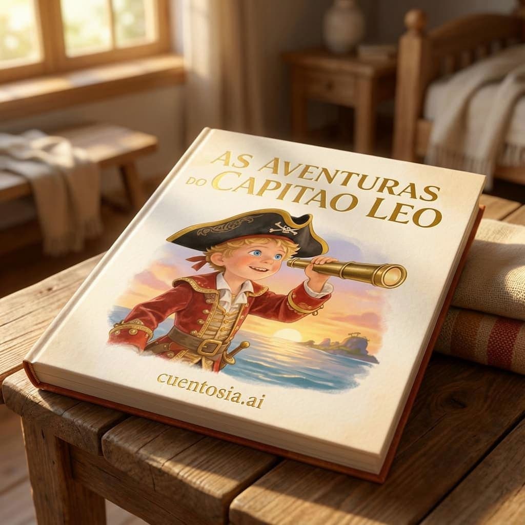 Livro impresso da cuentosIA sobre uma mesa de madeira, num quarto infantil