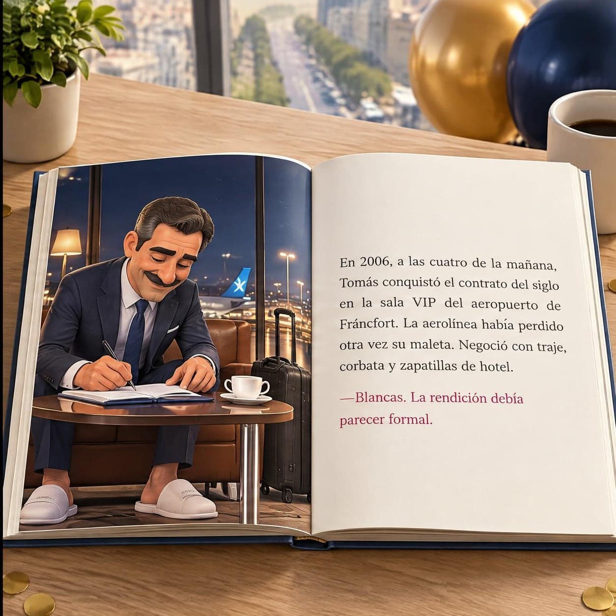 «La leyenda de la planta 38» abierto por la página de Fráncfort: Tomás firma el contrato del siglo en zapatillas de hotel, en la sala vip del aeropuerto
