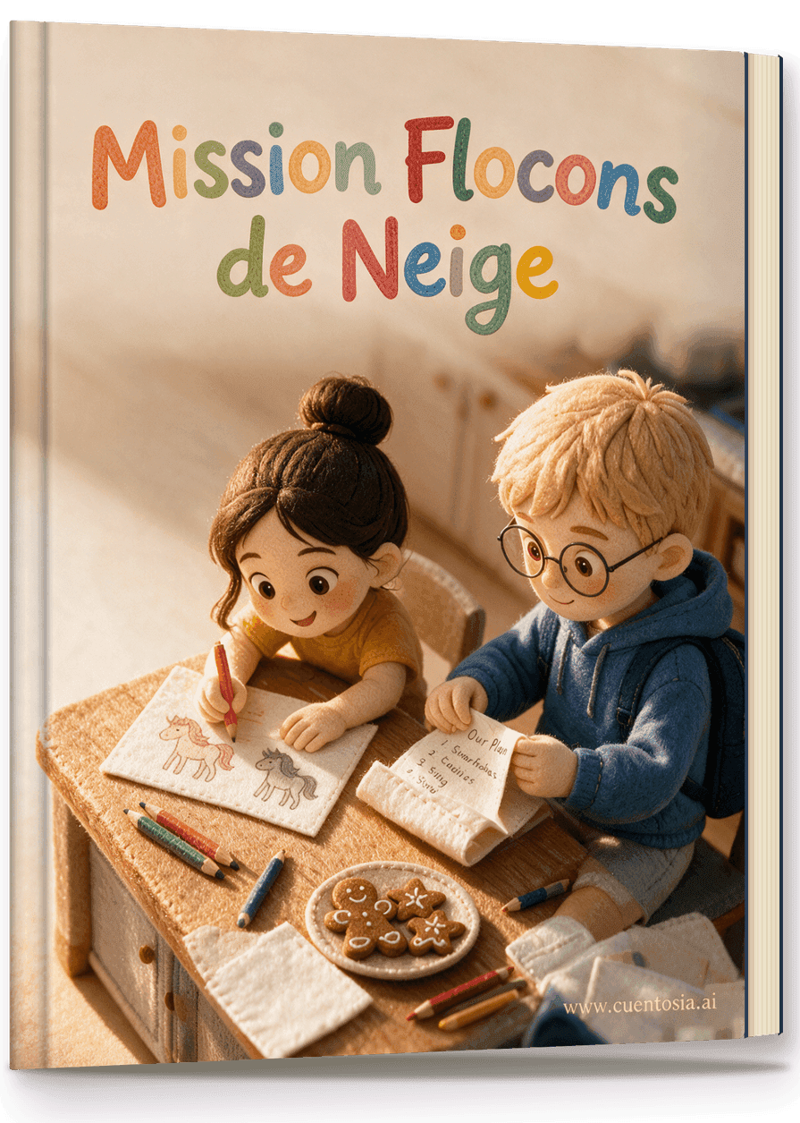 « Mission Flocons de Neige », conte de Noël personnalisé et imprimé, debout à côté du calendrier