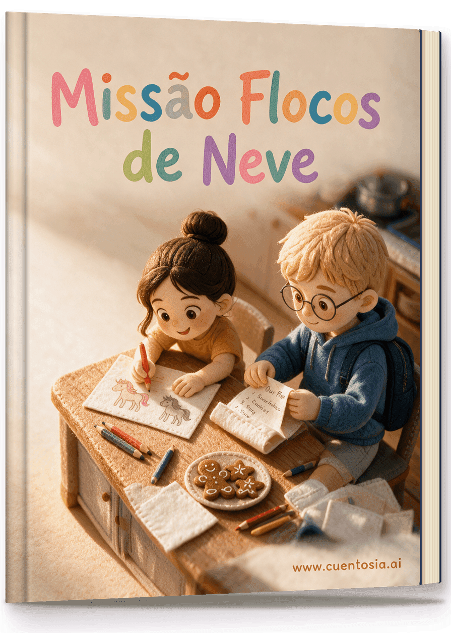 «Missão Flocos de Neve», história de Natal personalizada e impressa, de pé ao lado do calendário