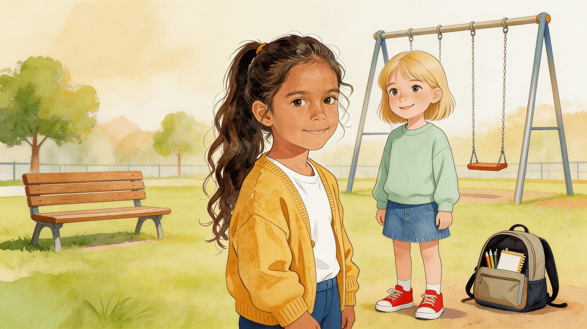 Ilustración de la escena 1: Alba y la niña que hablaba con las manos