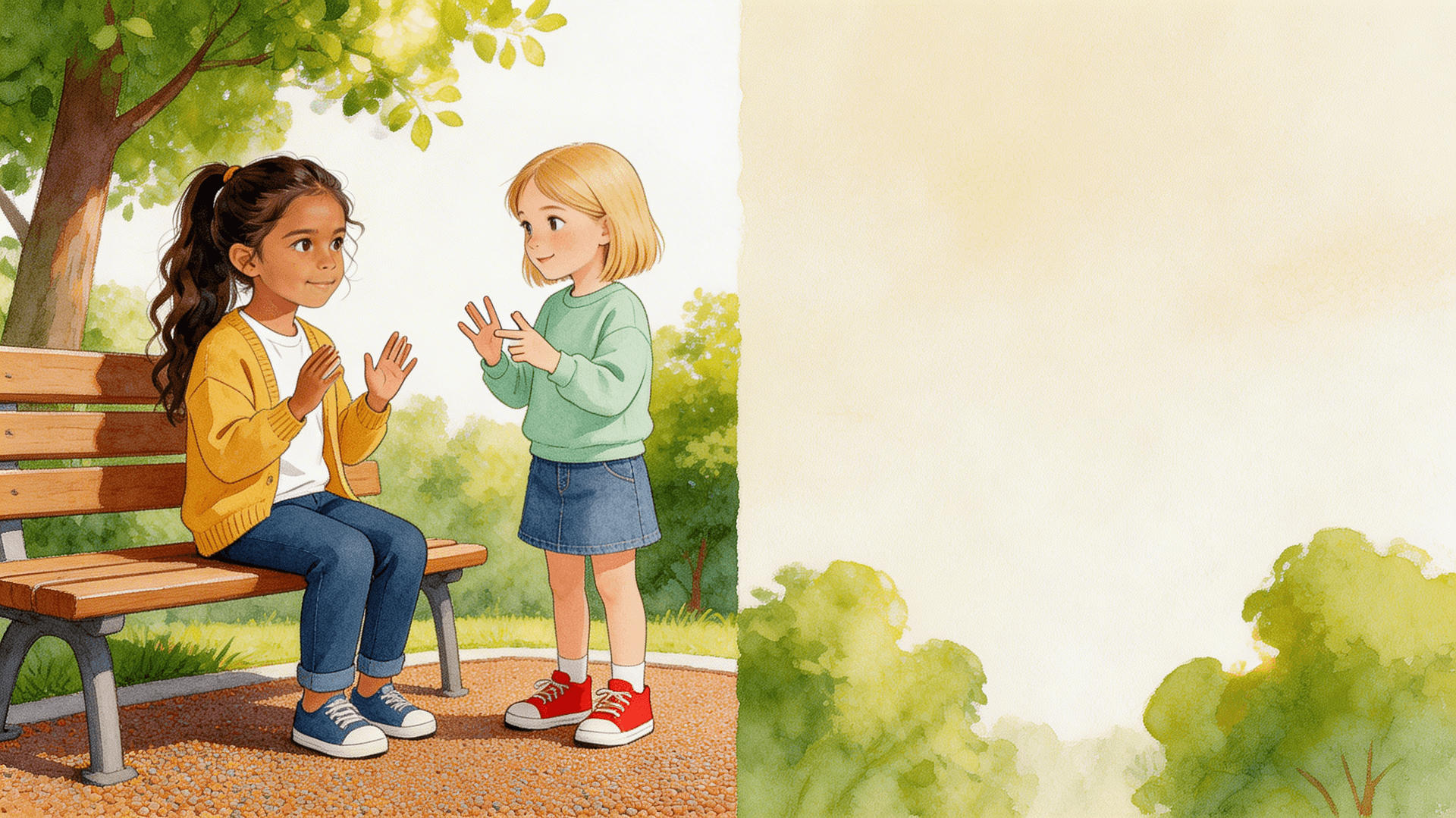 Ilustración de la escena 2: Alba y la niña que hablaba con las manos