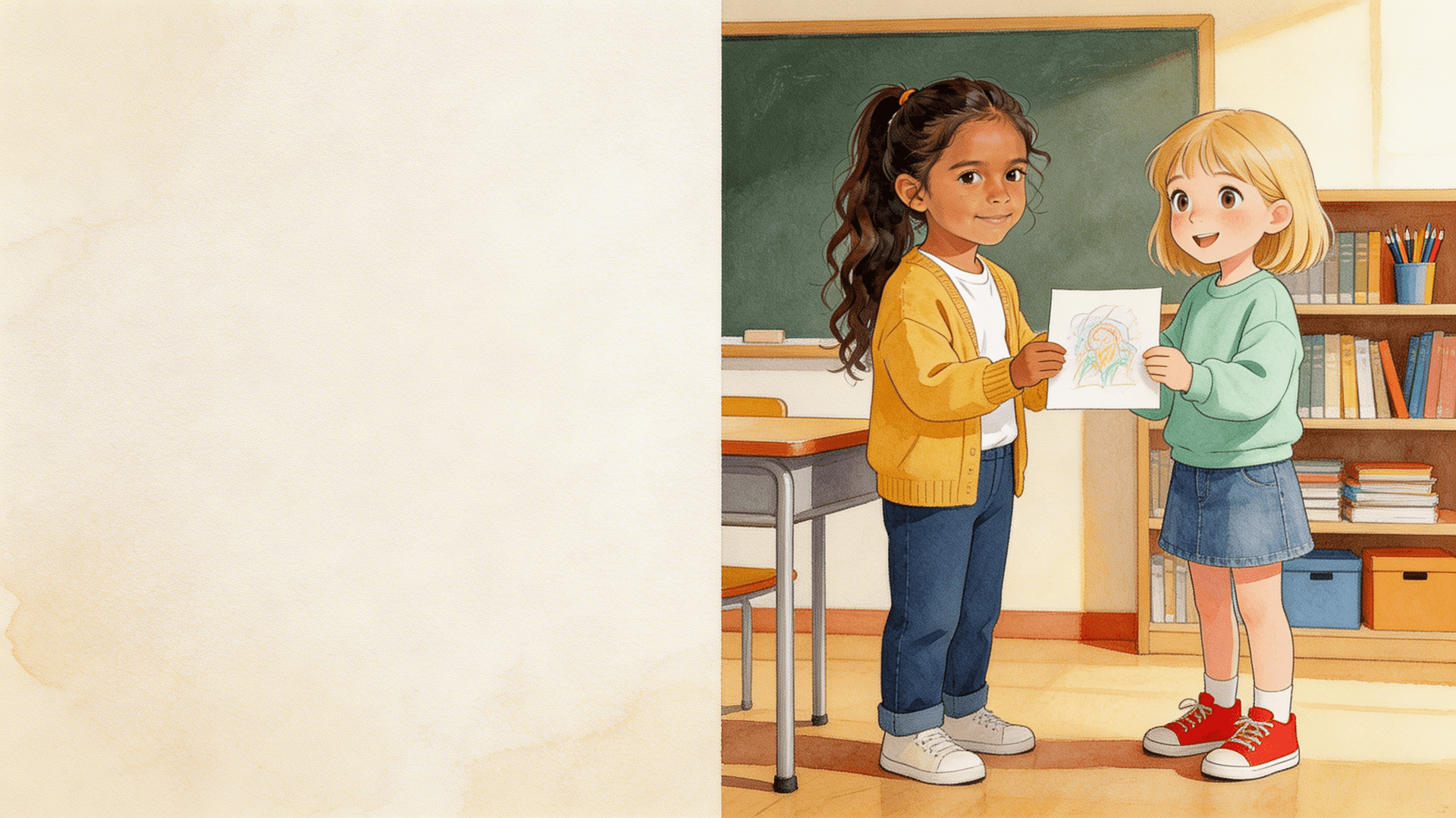 Ilustración de la escena 3: Alba y la niña que hablaba con las manos