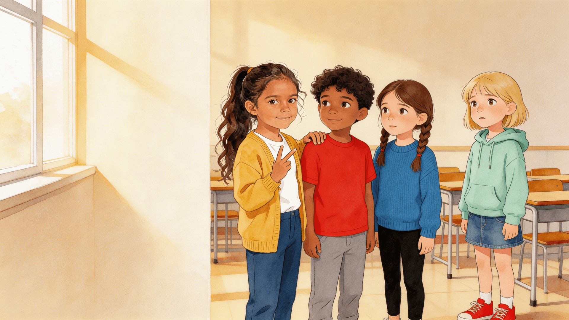 Ilustración de la escena 5: Alba y la niña que hablaba con las manos