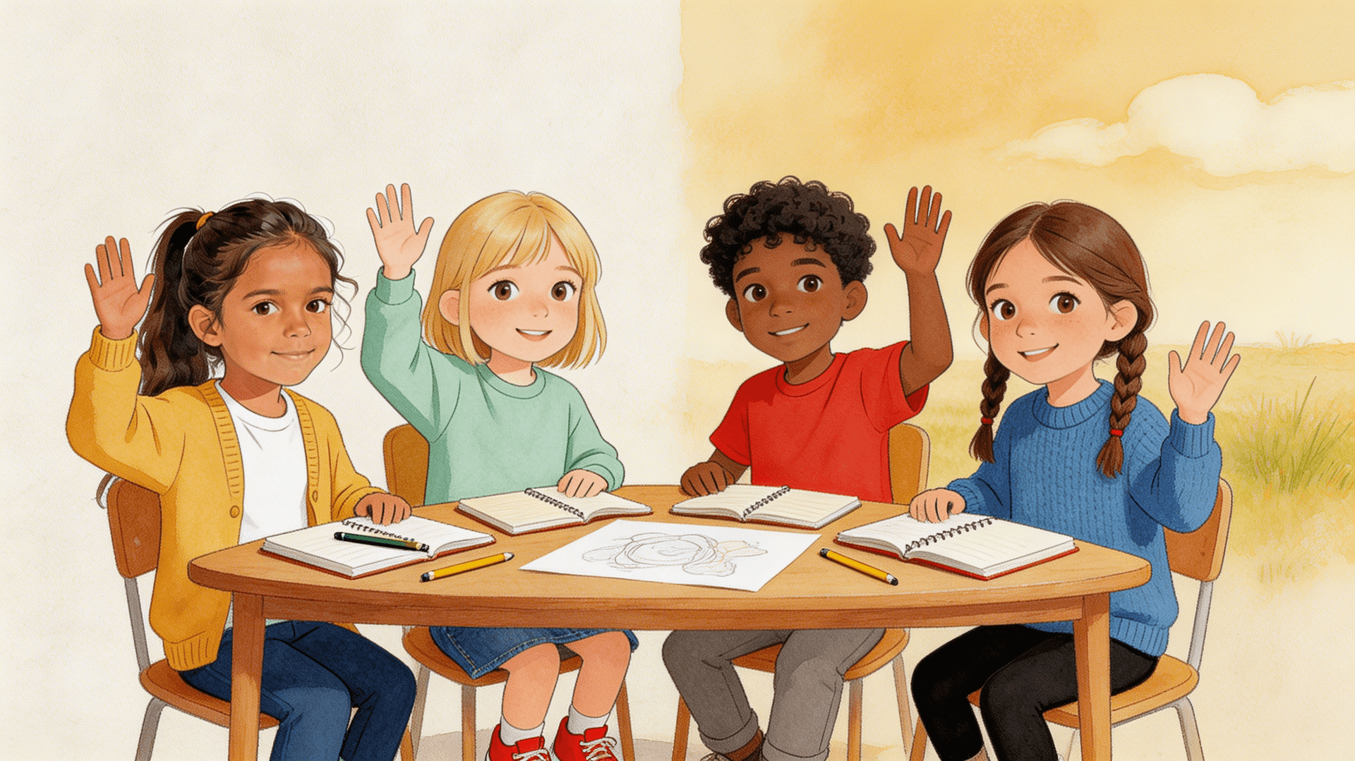 Ilustración de la escena 6: Alba y la niña que hablaba con las manos