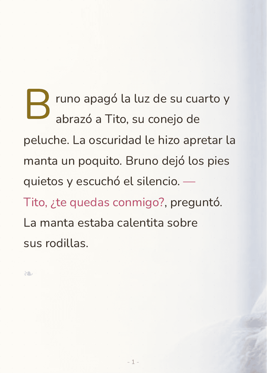 Doble página interior de «Bruno y la noche que no daba miedo»