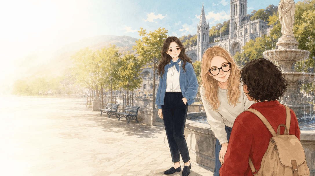 Illustration de la scène 4: Justine visite Lourdes