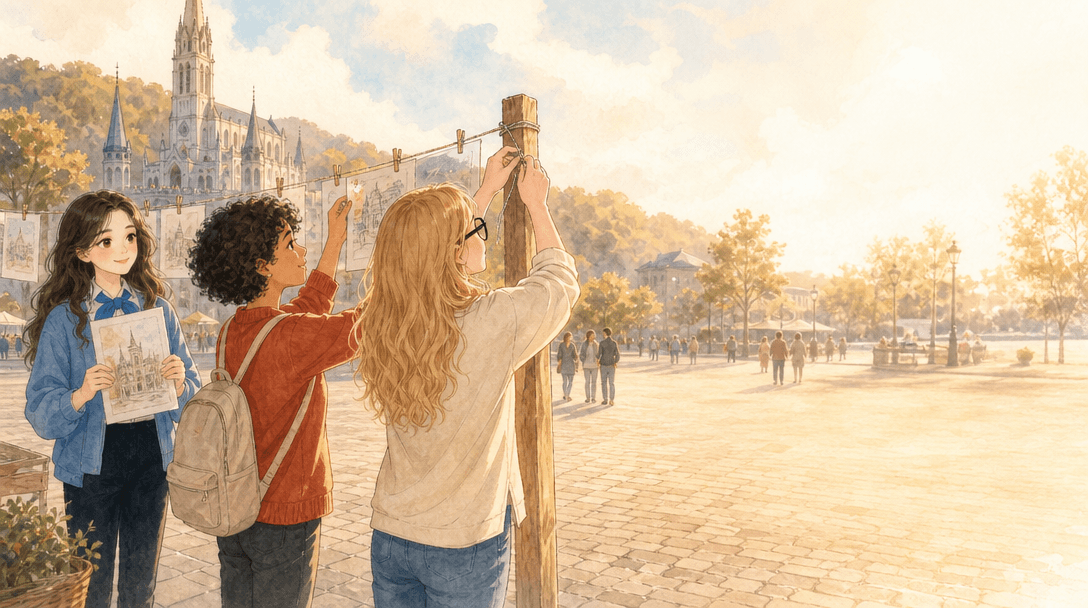 Illustration de la scène 9: Justine visite Lourdes