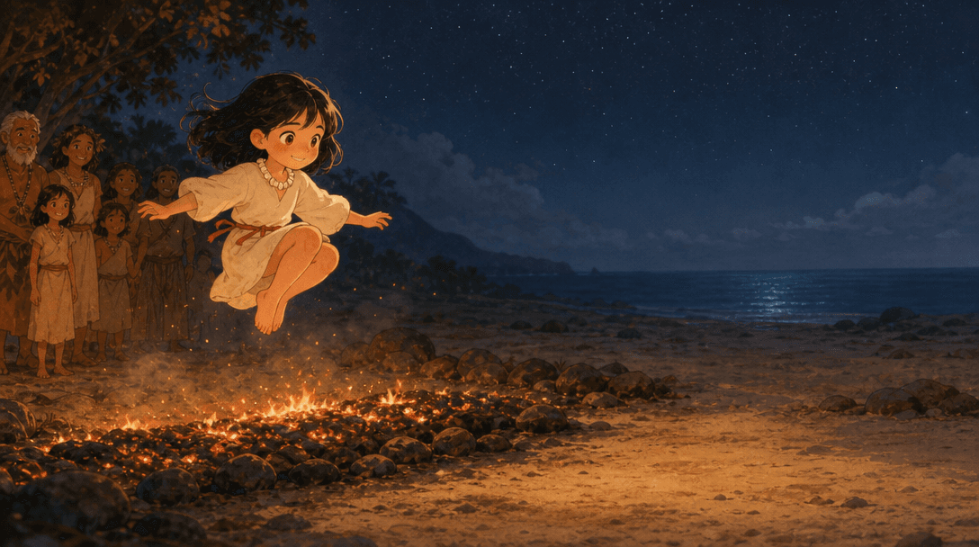 Ilustración de la escena 8: El origen de la noche de San Juan: el cuento de Lúa y la primera hoguera