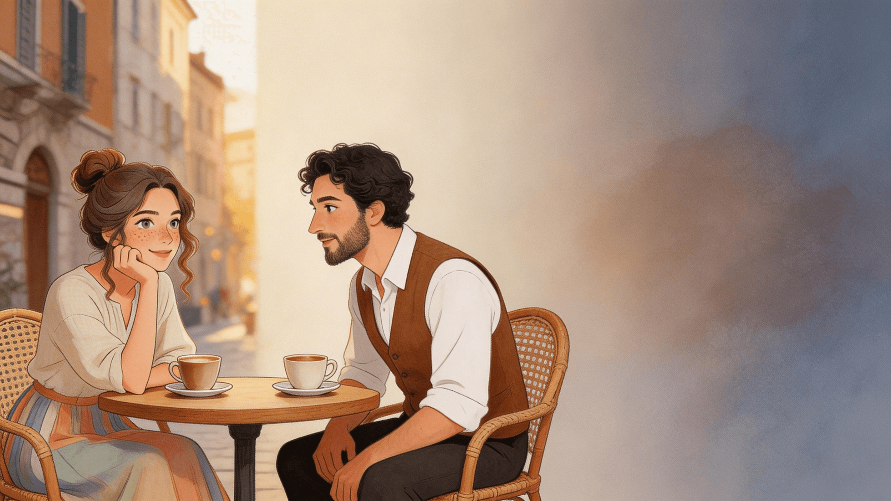 Ilustración de la escena 4: Dos tazas de café en Florencia