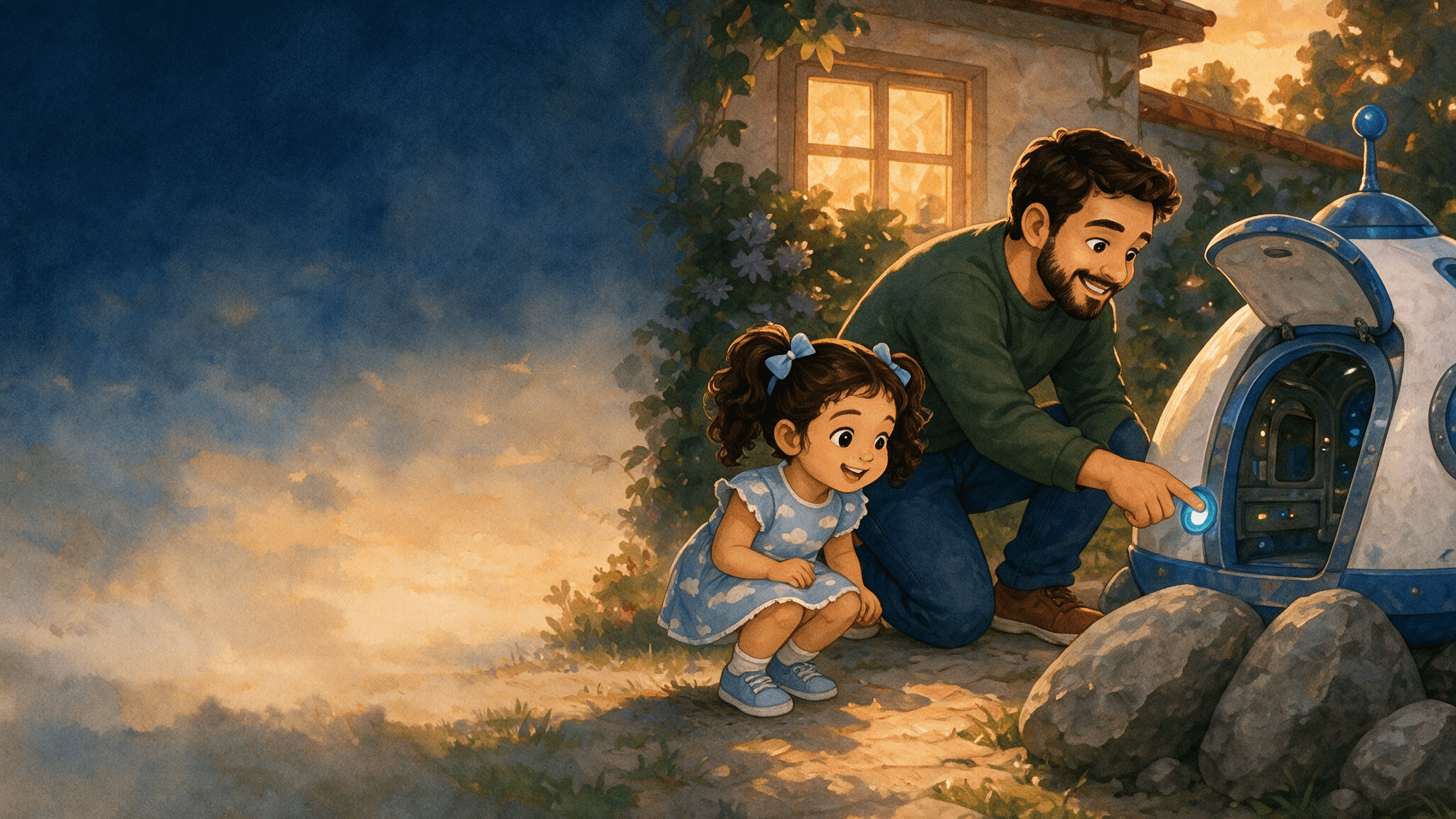 Ilustración de la escena 1: Bruna y su viaje al espacio
