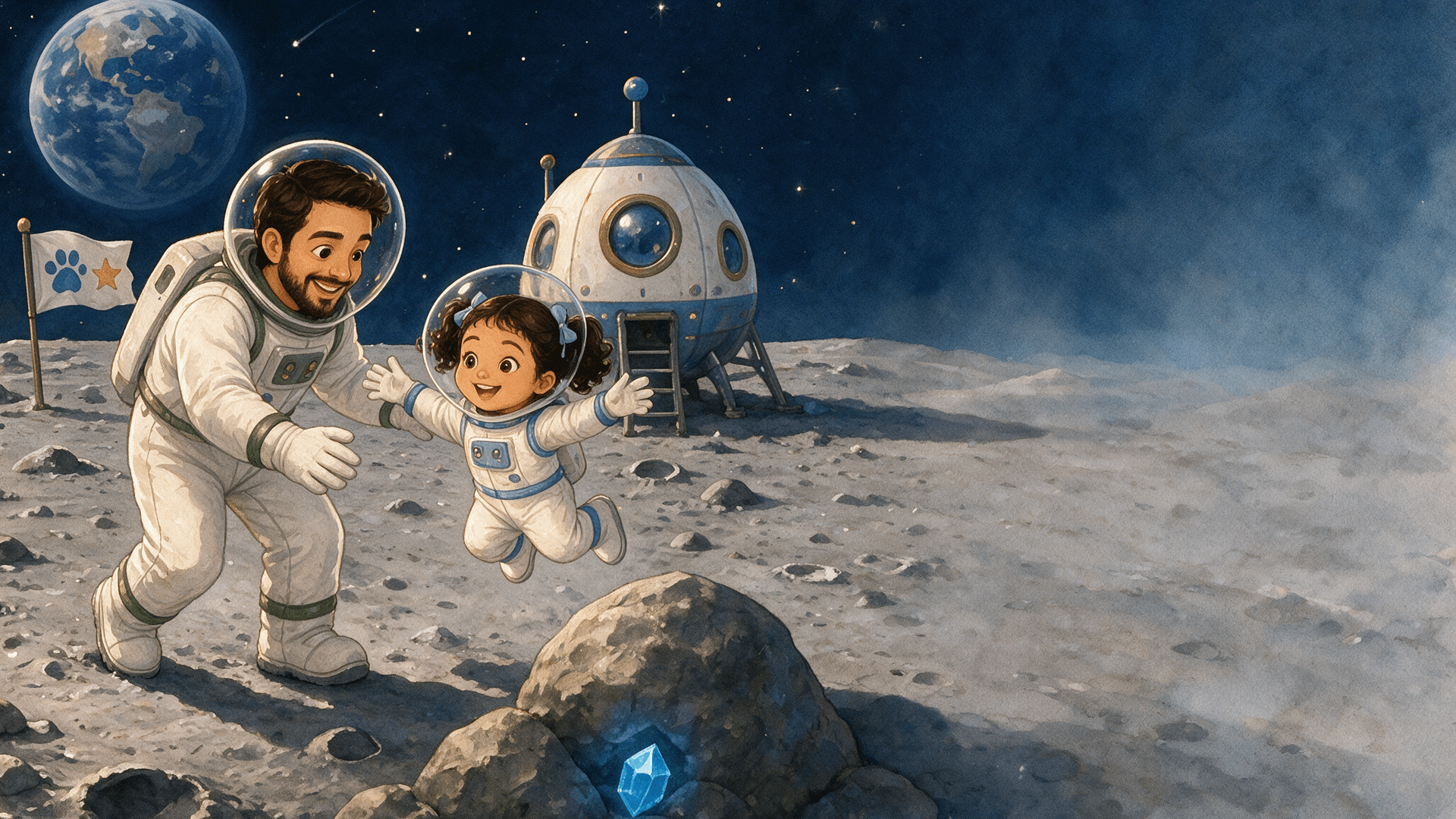 Ilustración de la escena 2: Bruna y su viaje al espacio