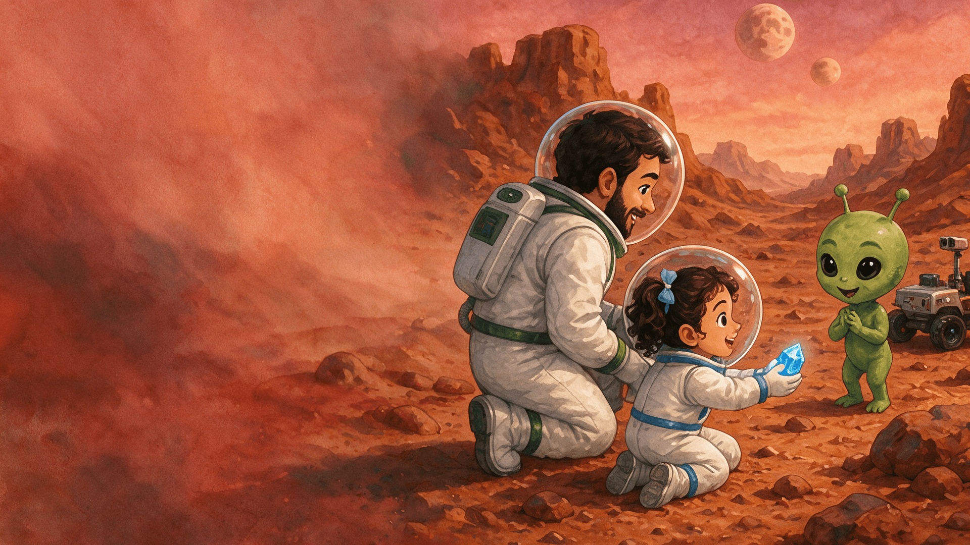 Ilustración de la escena 3: Bruna y su viaje al espacio