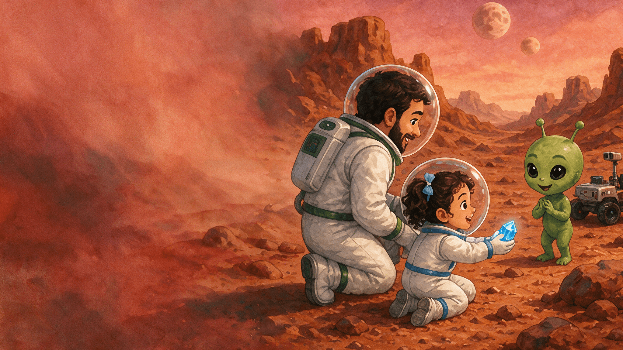 Ilustración de la escena 3: Bruna y su viaje al espacio