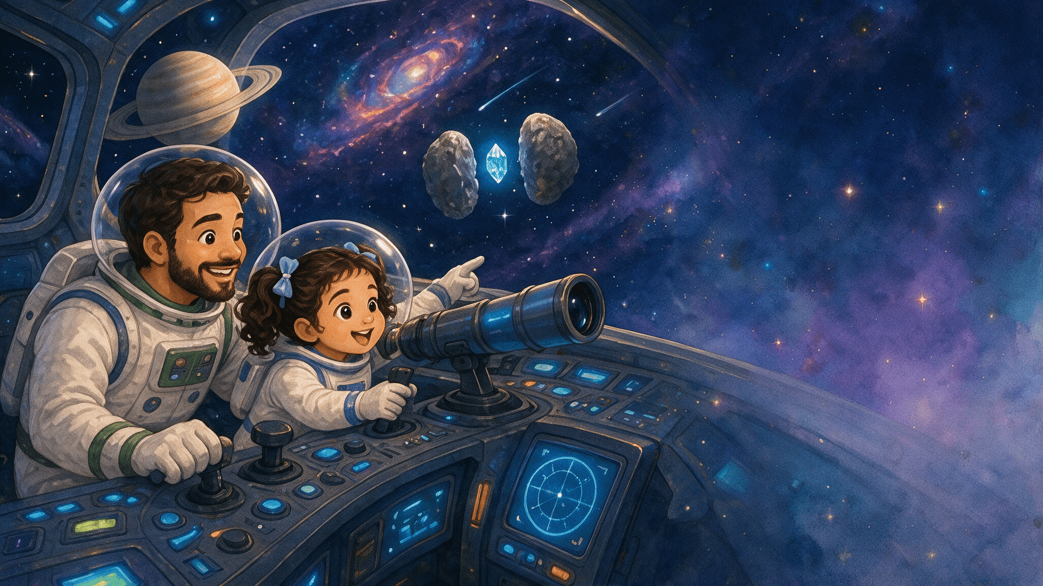 Ilustración de la escena 4: Bruna y su viaje al espacio