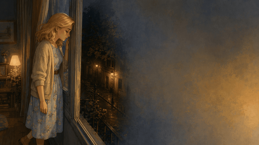 Ilustración de la escena 4: La primera noche con la ventana abierta