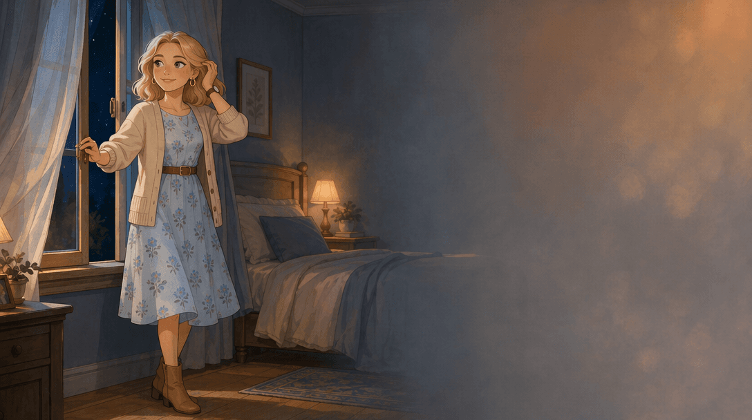 Ilustración de la escena 6: La primera noche con la ventana abierta