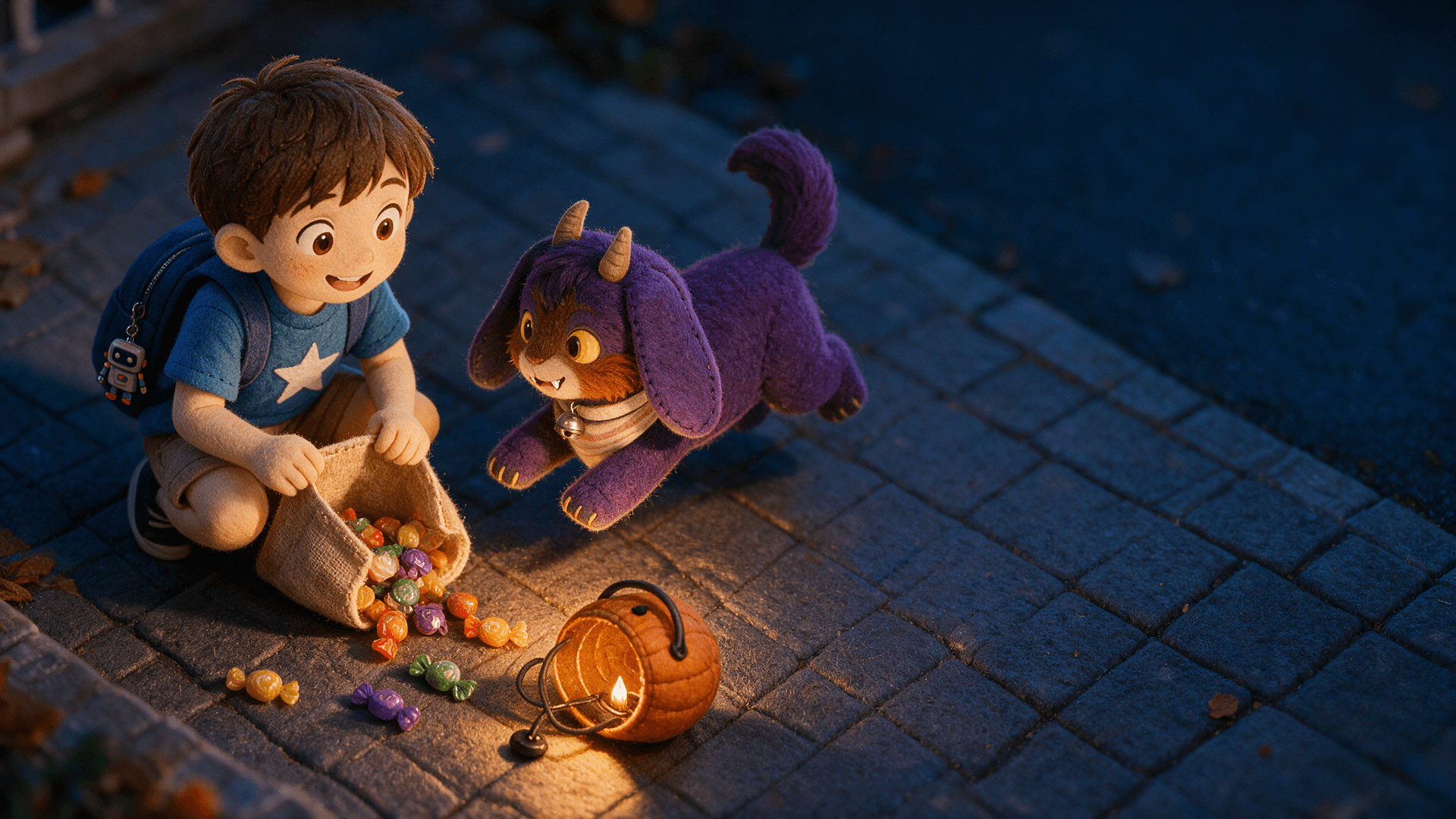 Ilustración de la escena 6: El monstruo que pedía caramelos