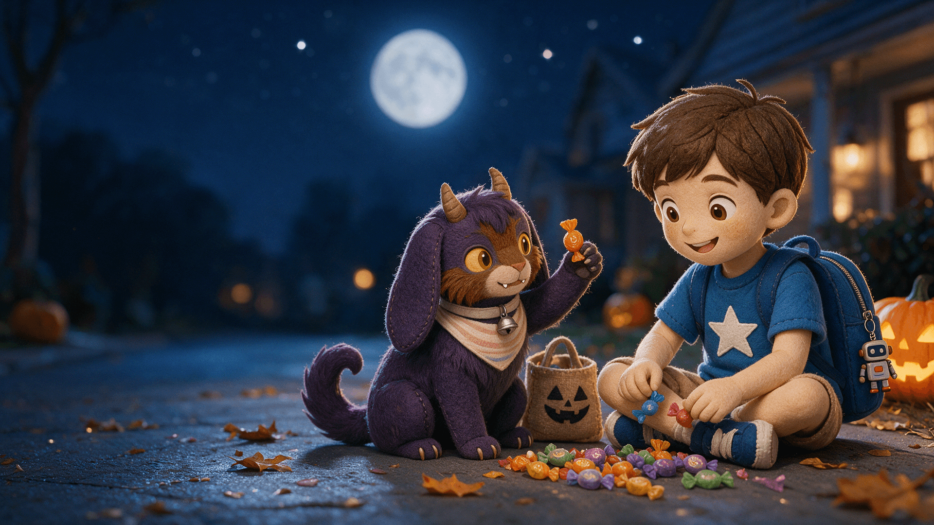 Ilustración de la escena 7: El monstruo que pedía caramelos