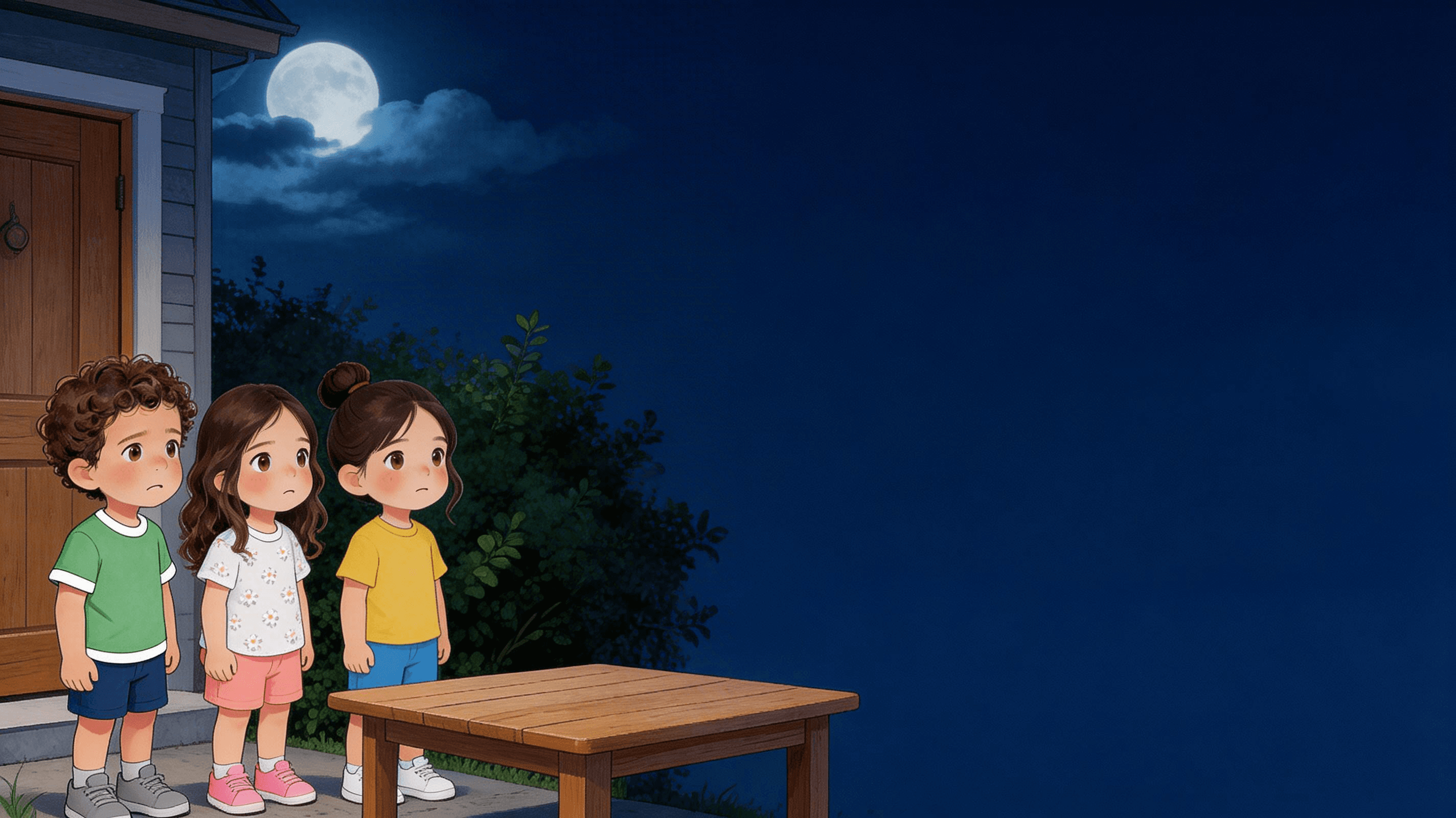Ilustración de la escena 2: Valentina, Mateo y la luna que se escondió