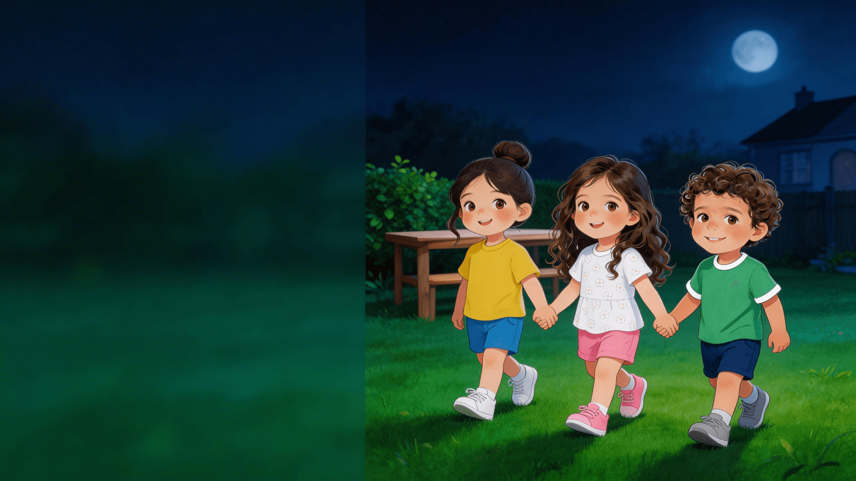 Ilustración de la escena 3: Valentina, Mateo y la luna que se escondió