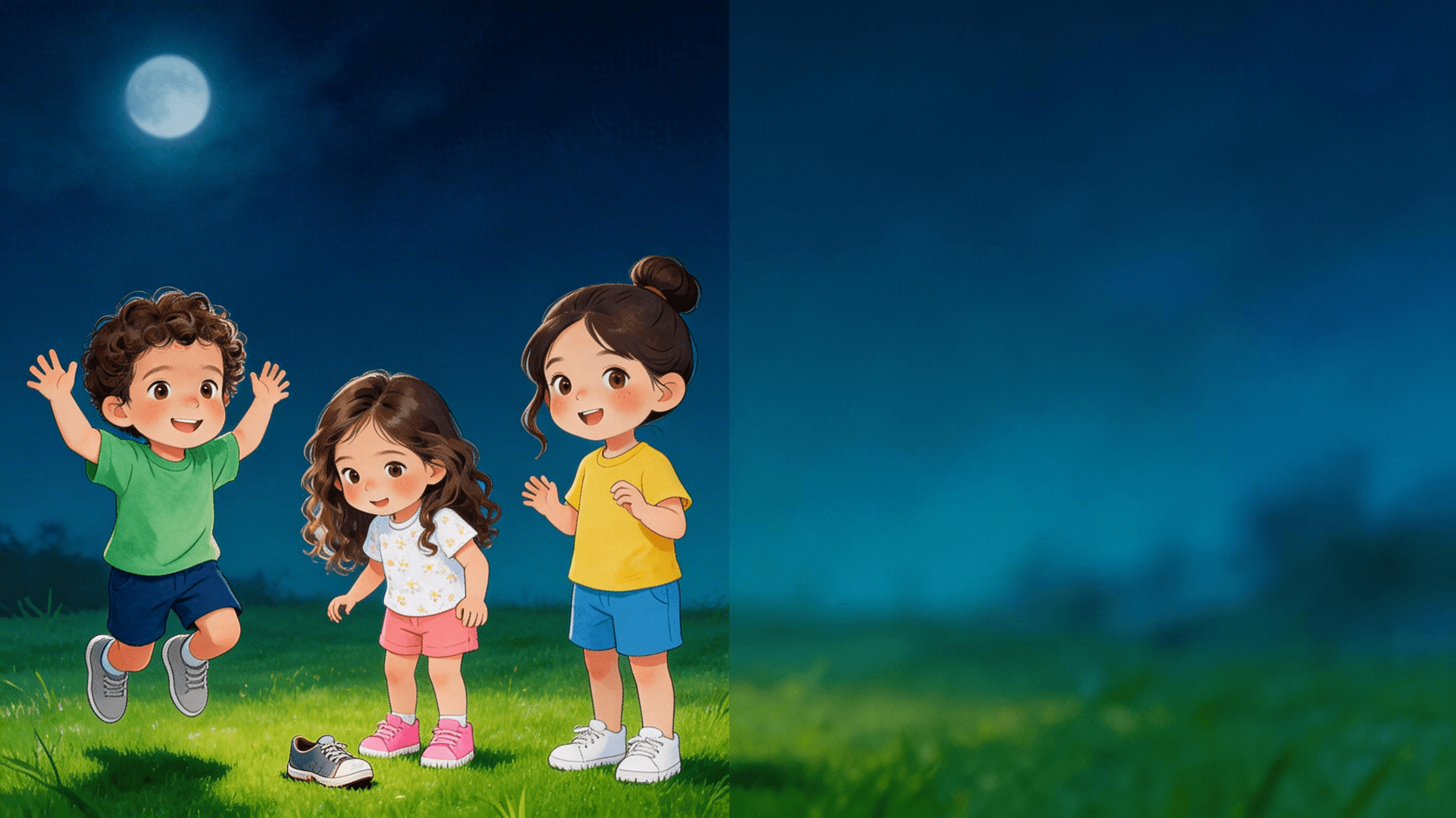 Ilustración de la escena 4: Valentina, Mateo y la luna que se escondió