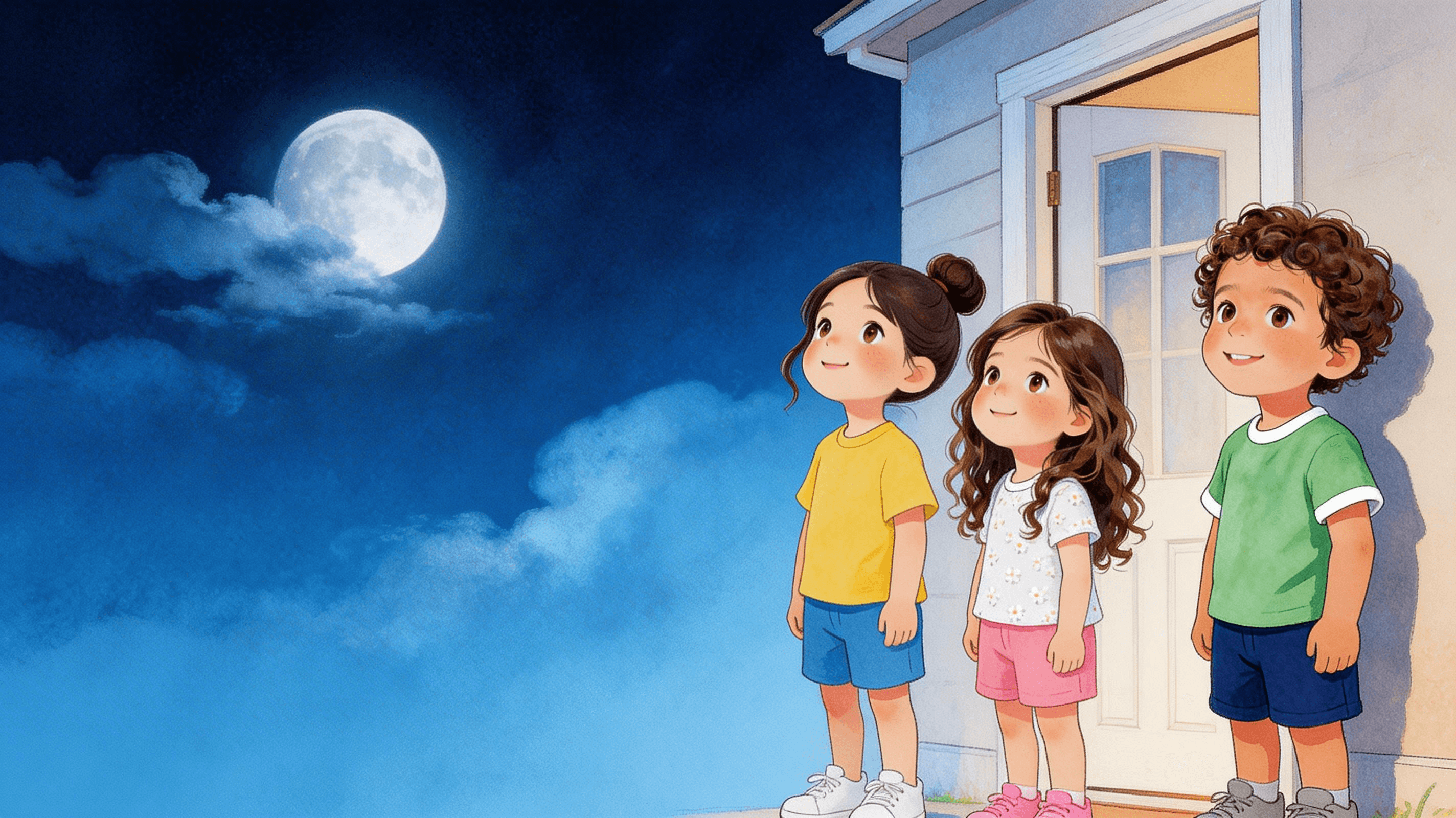 Ilustración de la escena 5: Valentina, Mateo y la luna que se escondió