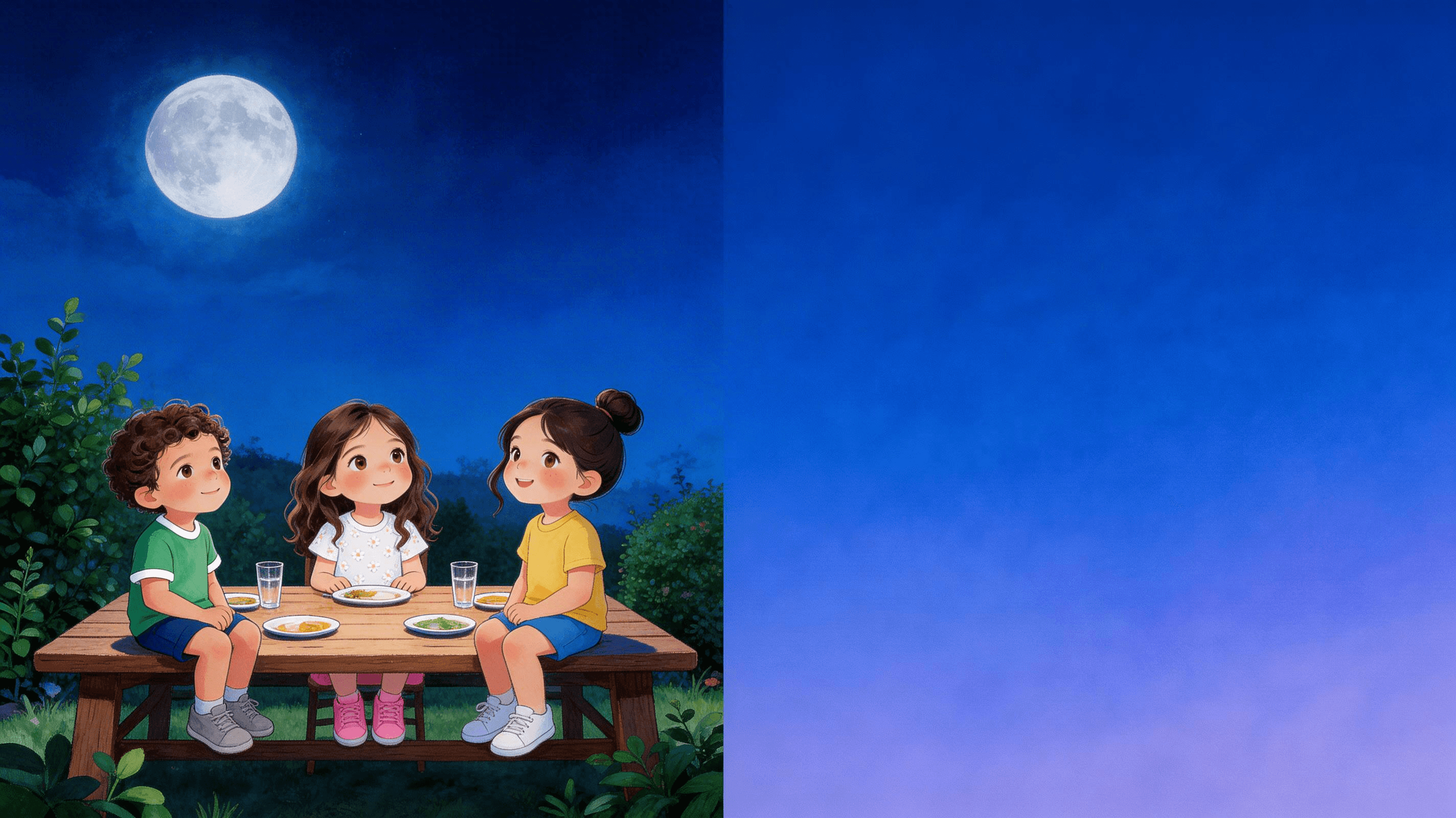 Ilustración de la escena 6: Valentina, Mateo y la luna que se escondió