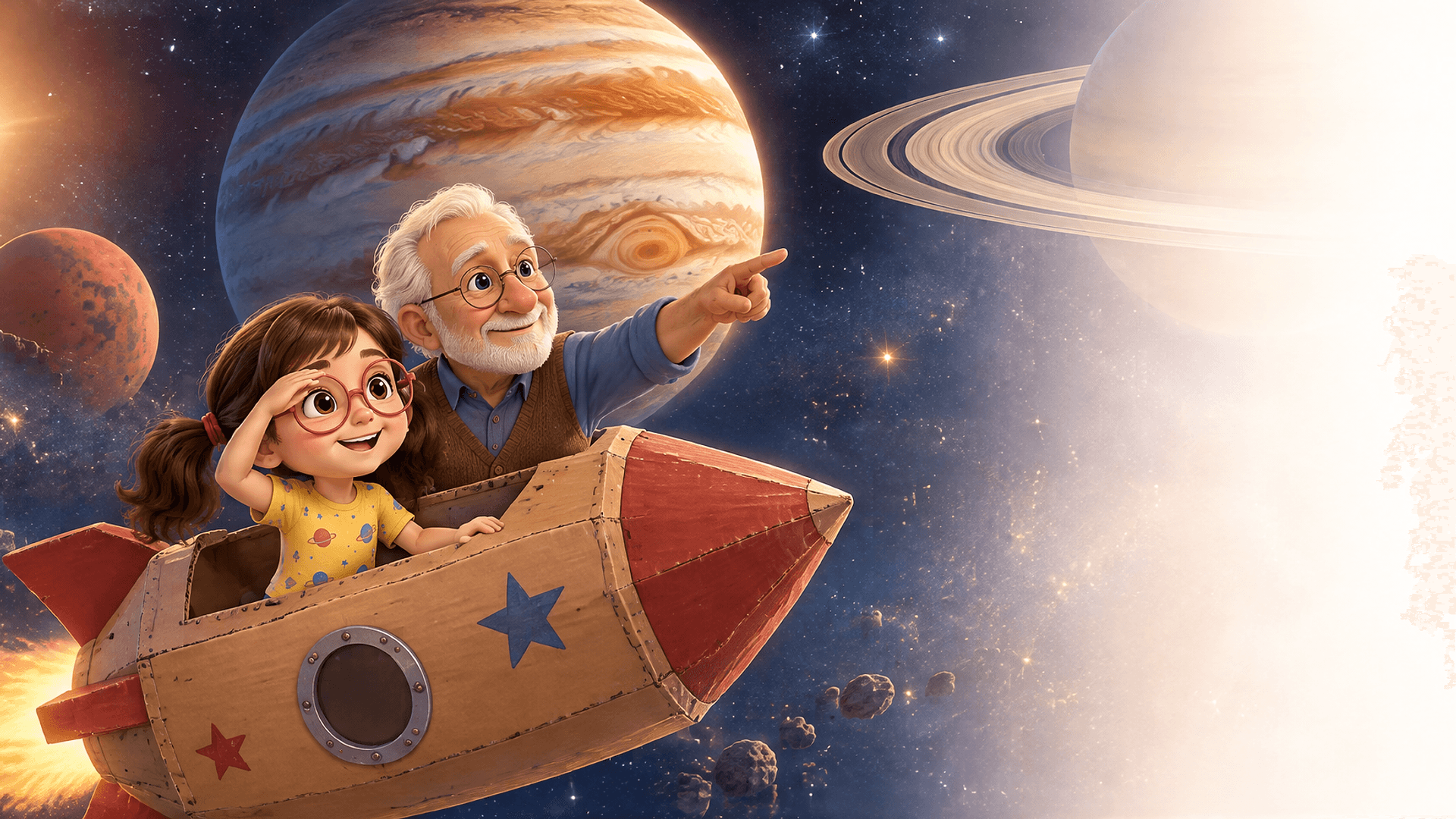 Illustration de la scène 4: Carla et la fusée en carton