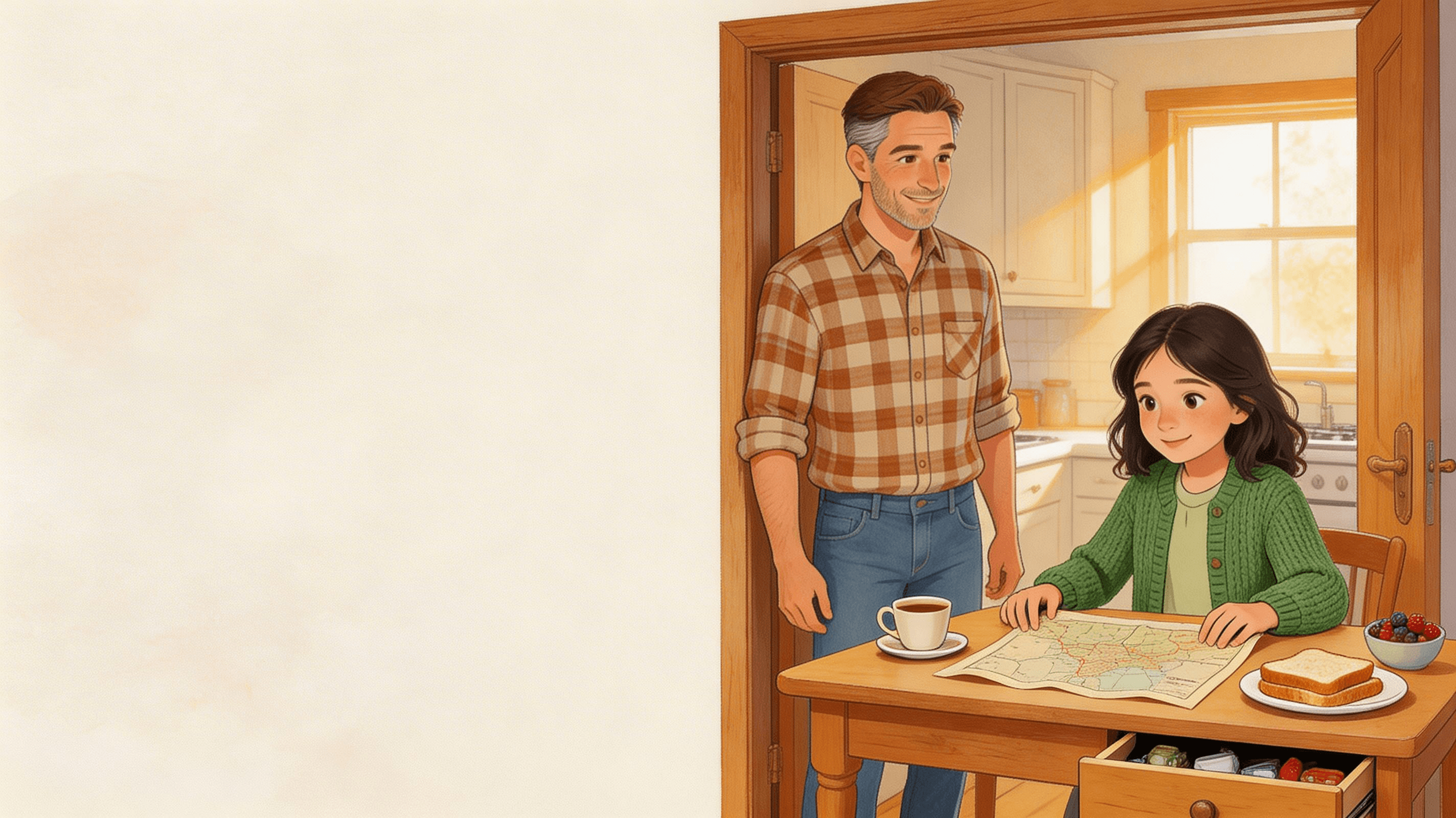 Escena ilustrada de un cuento personalizado de regalo para Para tu padre
