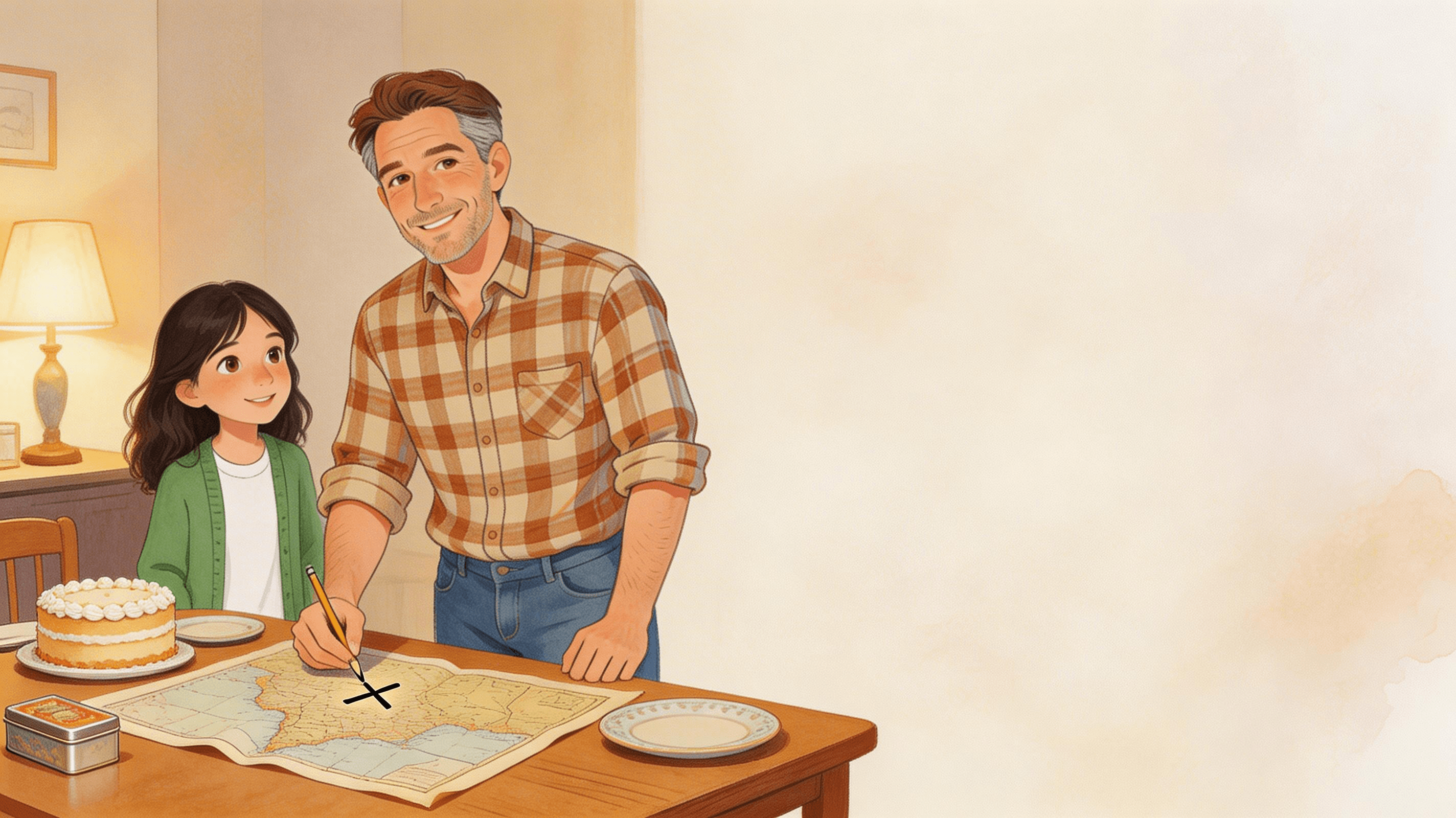 Ilustración de la escena 6: El mapa secreto de papá
