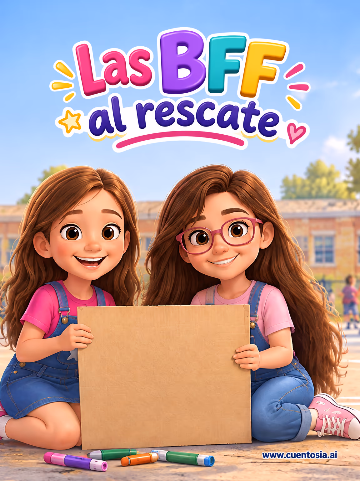 Portada ilustrada del cuento «Las BFF al rescate», Amistad, ilustración en Animación 3D