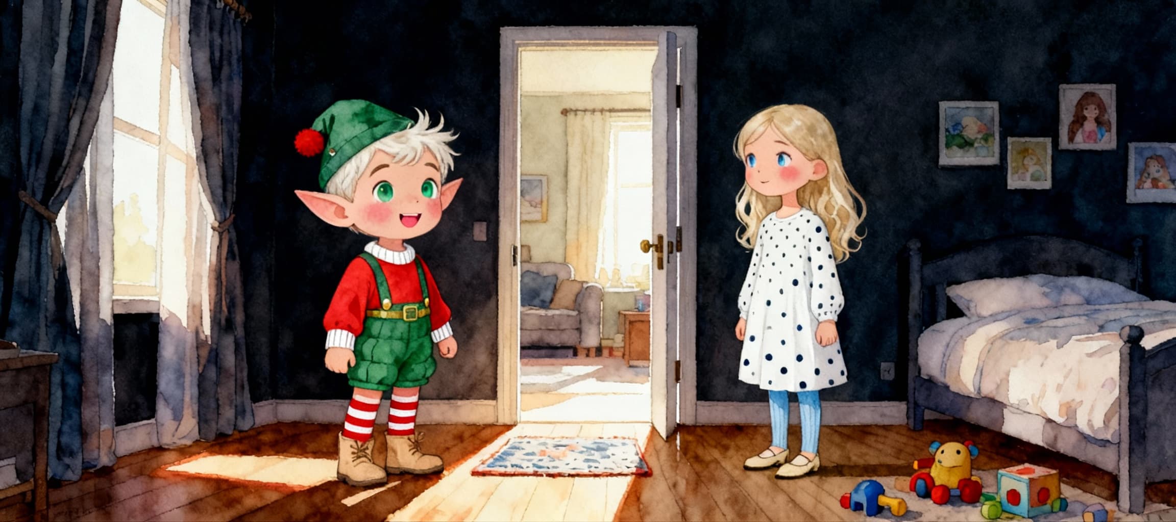 Ilustración de la escena 1: El secreto de Sofía y el elfo de Navidad