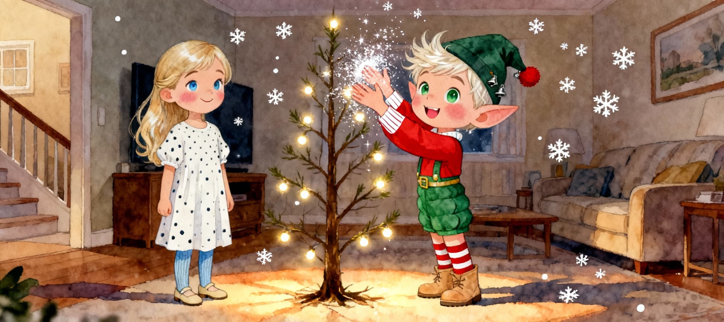 Ilustración de la escena 11: El secreto de Sofía y el elfo de Navidad