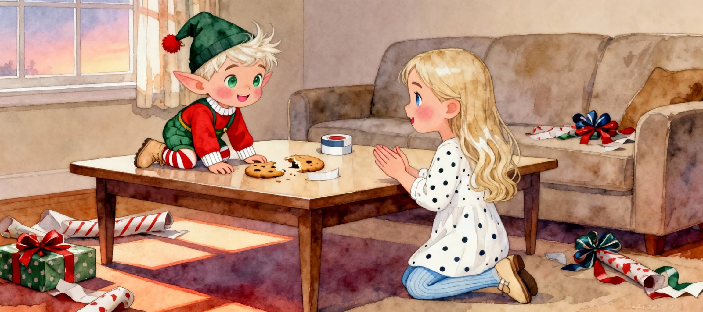 Ilustración de la escena 5: El secreto de Sofía y el elfo de Navidad
