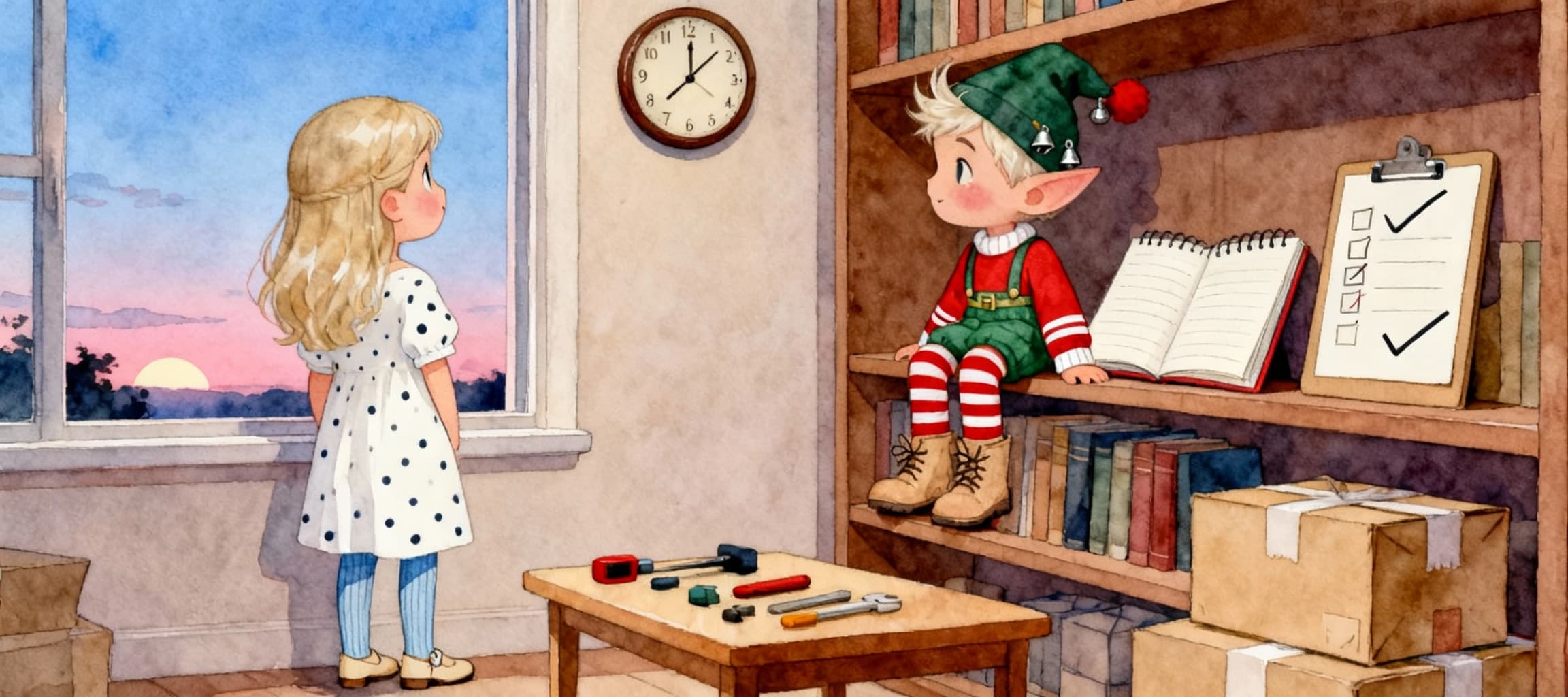 Ilustración de la escena 7: El secreto de Sofía y el elfo de Navidad
