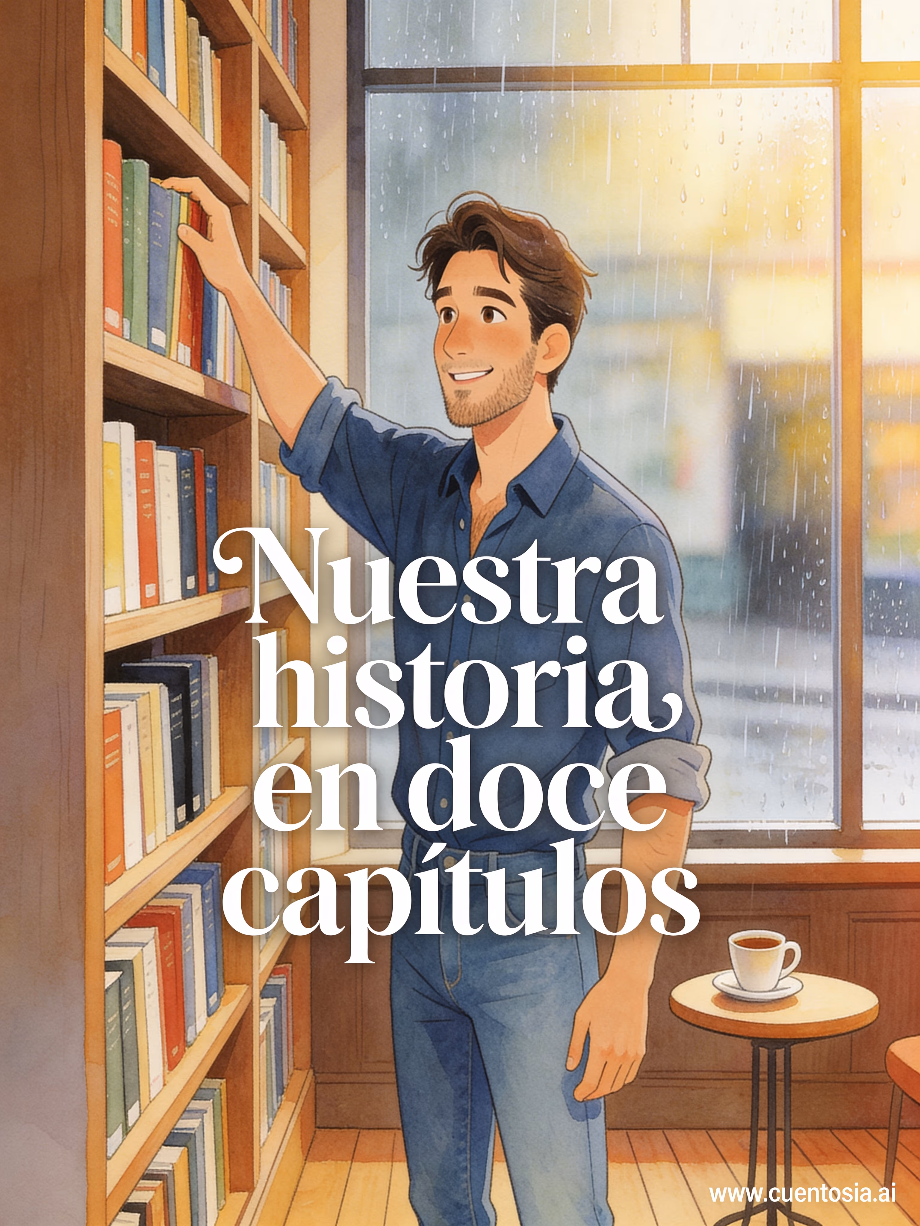 Portada ilustrada del cuento «Nuestra historia en doce capítulos», Romántico, ilustración en Acuarela