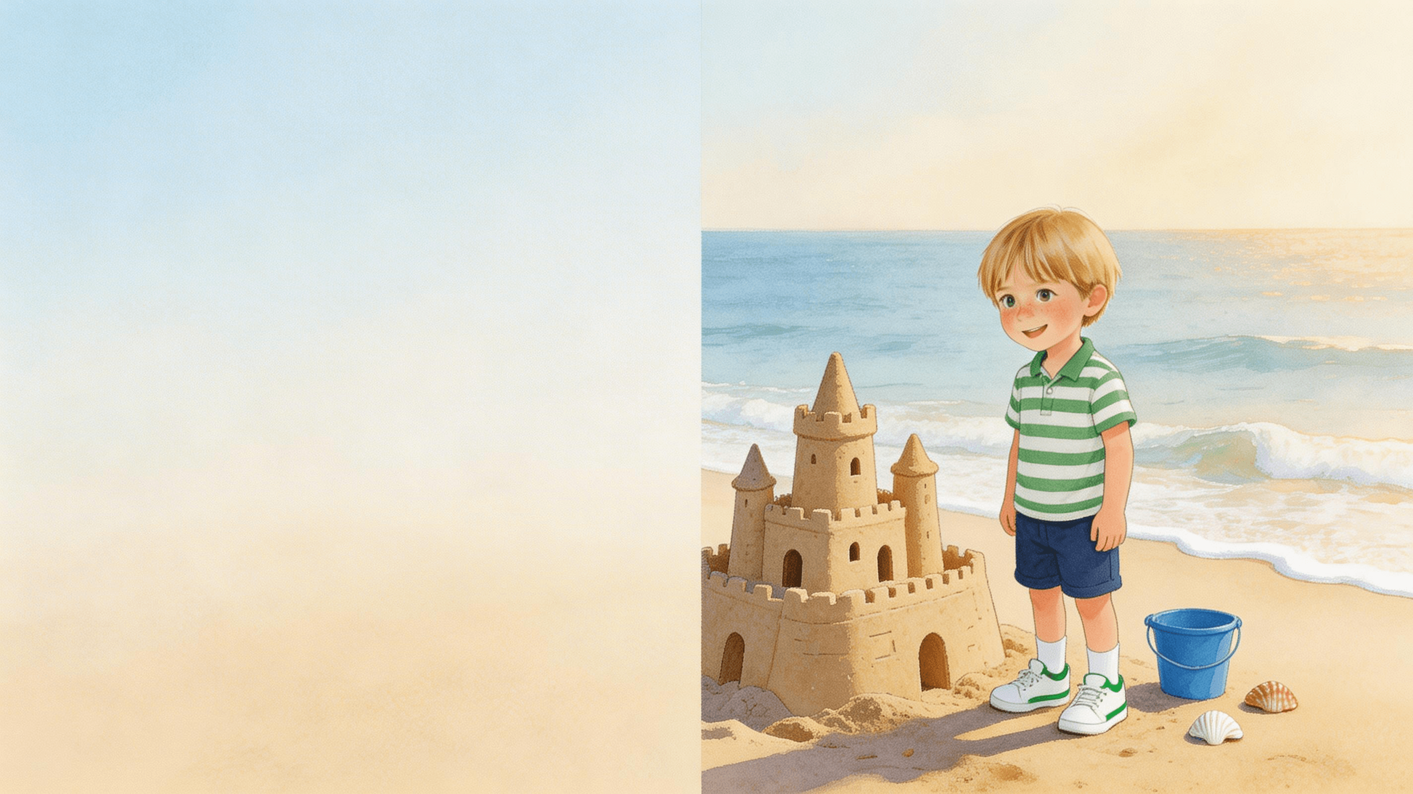 Ilustración de la escena 1: Leo y el castillo de arena que tardó mil horas