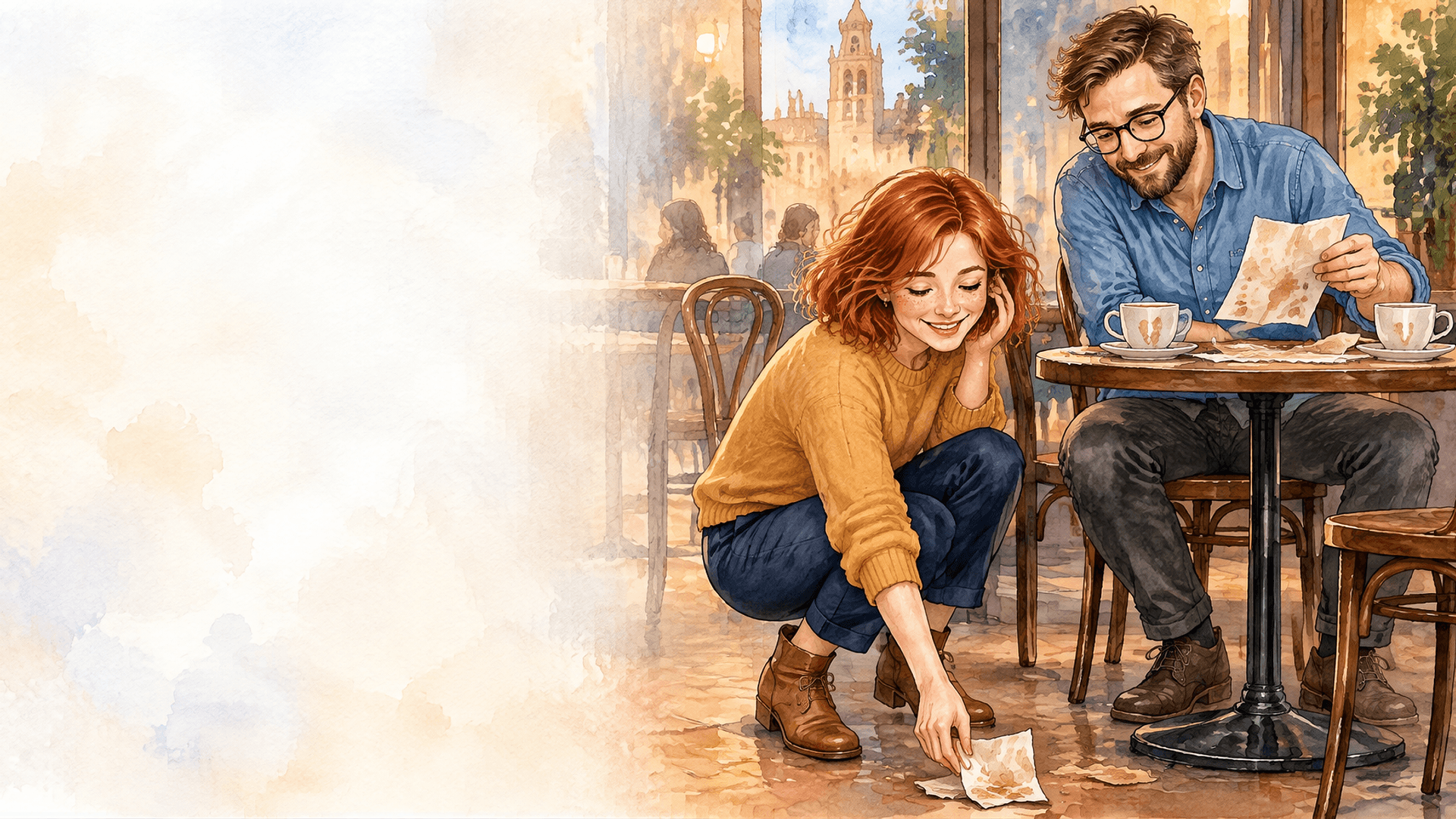 Illustration de la scène 1: Dix ans et un café renversé