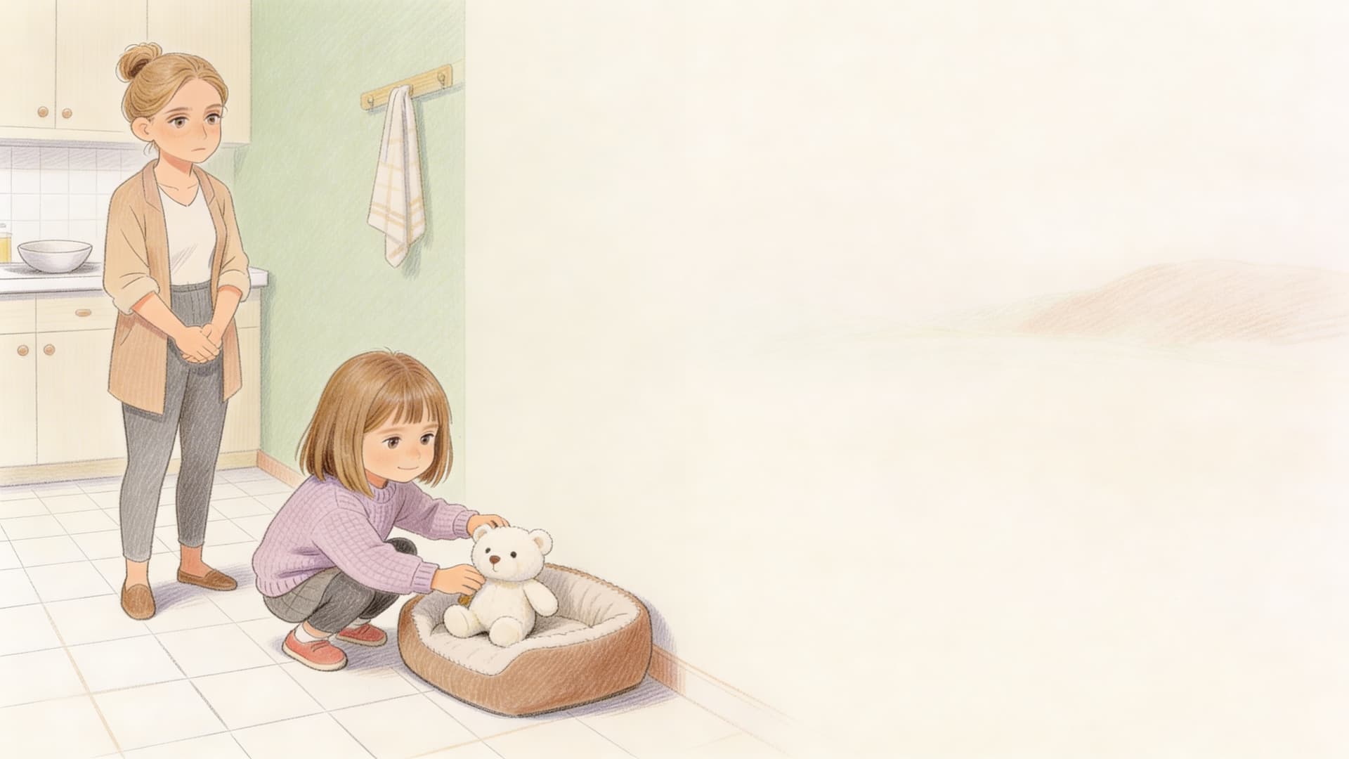 Ilustración de la escena 4: Lara y la cama vacía de Nube