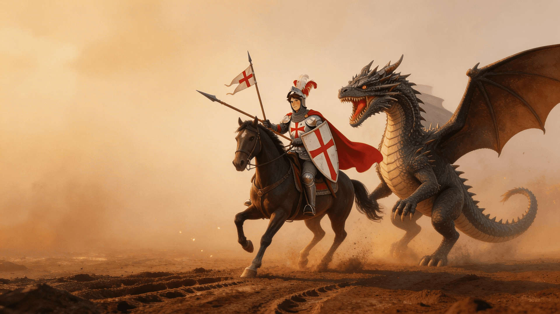 Ilustración de la escena 5: La leyenda de San Jorge: el cuento de Sant Jordi para leer y regalar