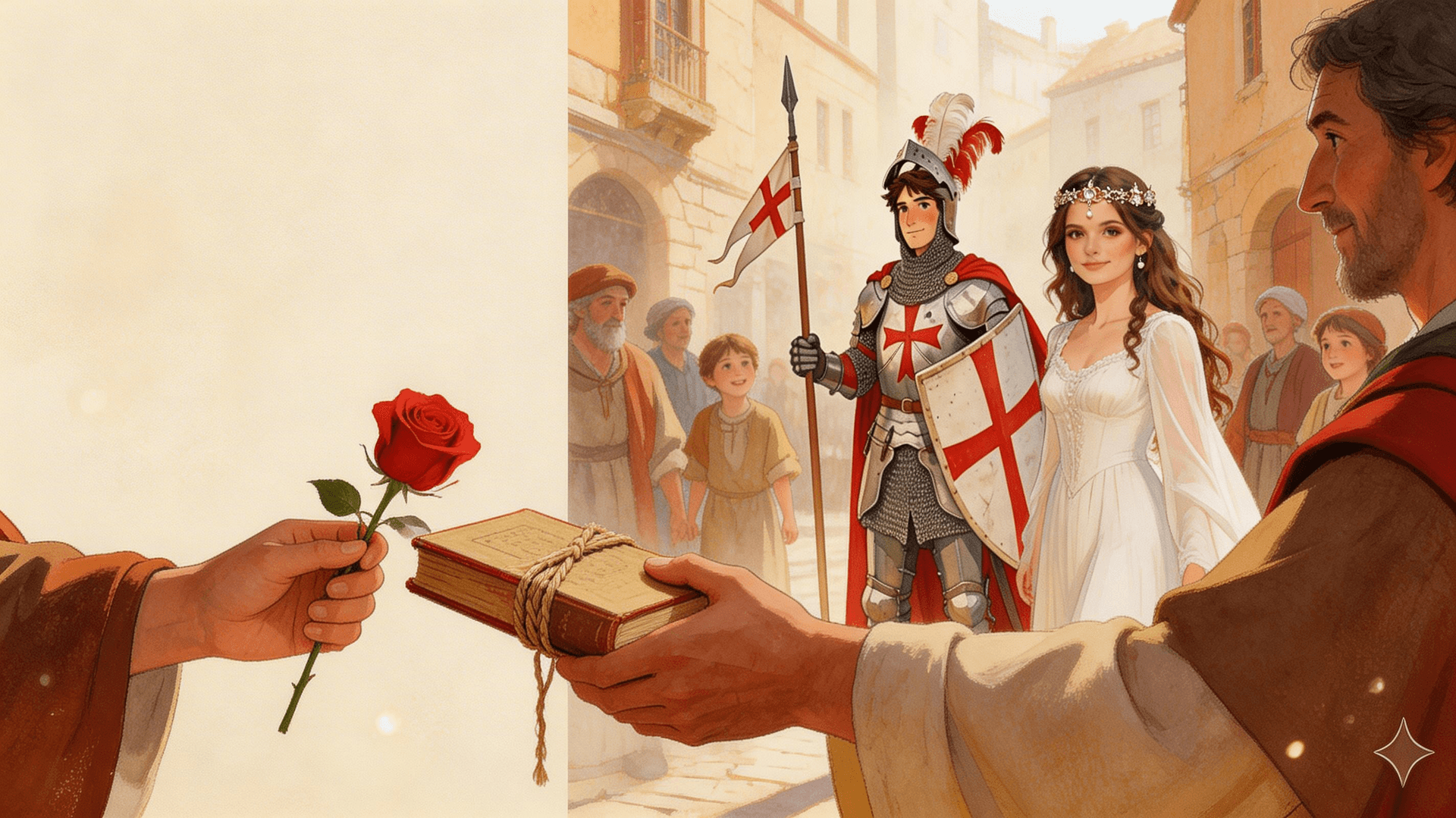 Ilustración de la escena 7: La leyenda de San Jorge: el cuento de Sant Jordi para leer y regalar