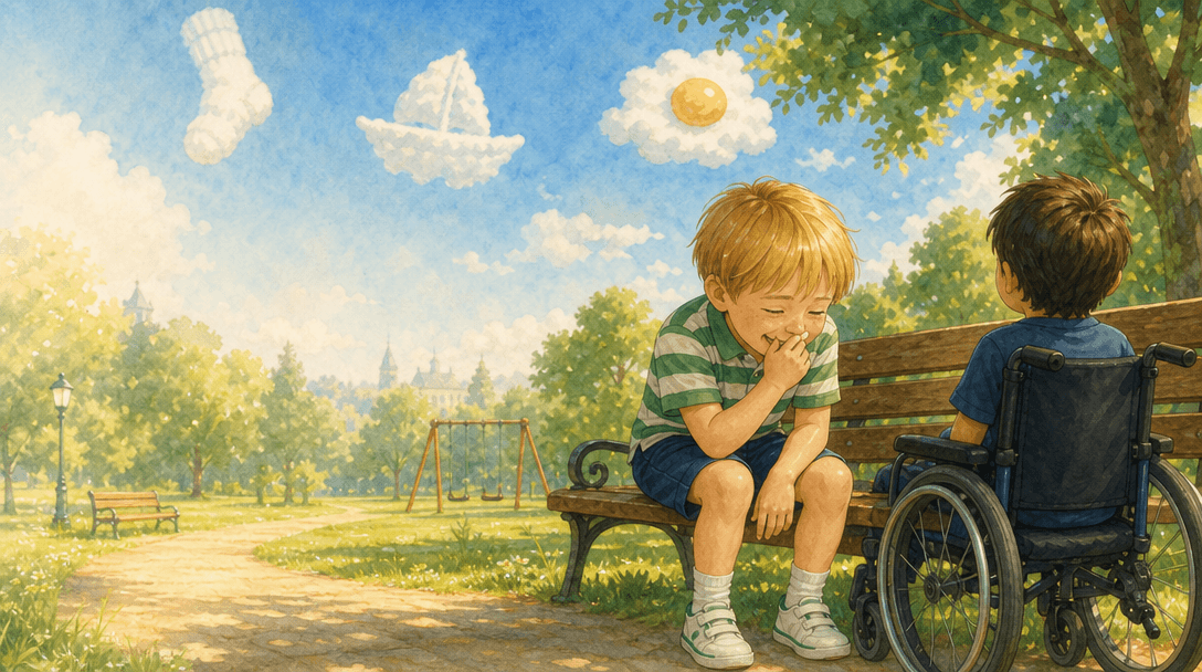 Ilustración de la escena 7: Leo y el niño de la silla con ruedas