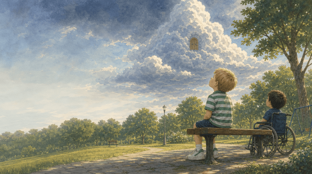 Ilustración de la escena 9: Leo y el niño de la silla con ruedas