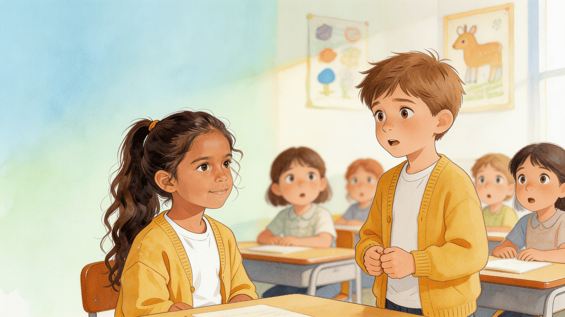Ilustración de la escena 5: Alba y su amigo que tartamudea